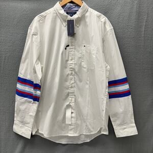 Tommy Hilfiger Shirt Mens XXL 2XL White Button Down Stripe Sleeve Coastal NEW